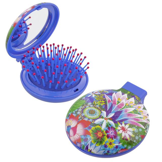 Pylones Aynalı Katlanabilir Saç Fırçası - Lady Retro - Fleurs d'eau