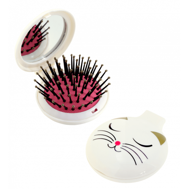 Pylones Aynalı Katlanabilir Saç Fırçası - Lady Retro - White Cat