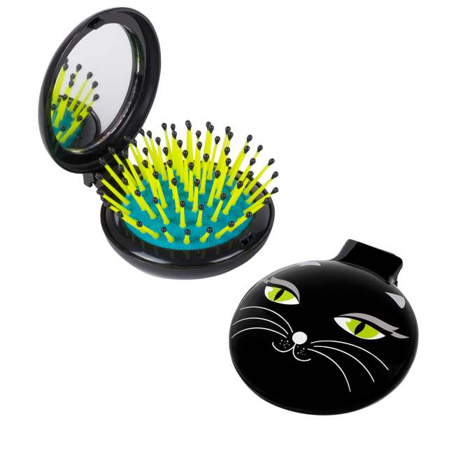 Pylones Aynalı Katlanabilir Saç Fırçası - Lady Retro - Black Cat