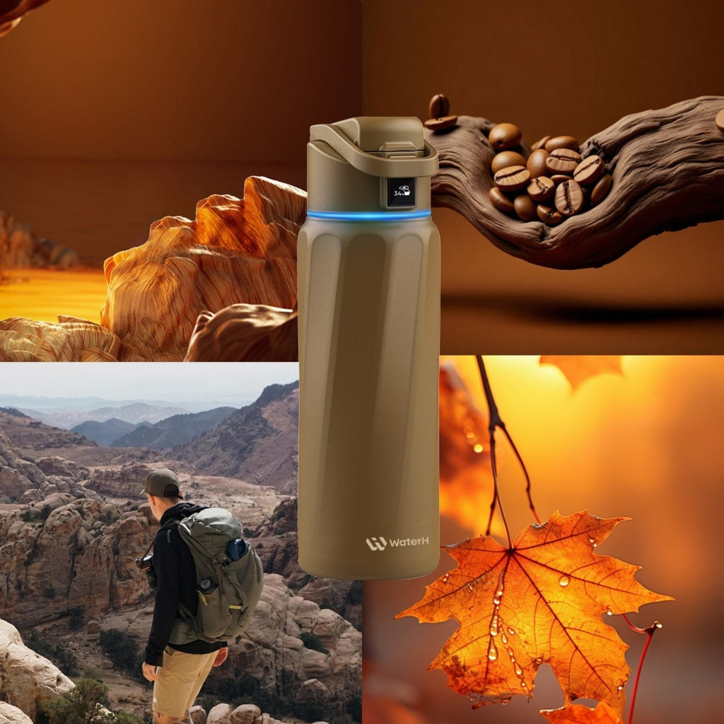 WaterH Boost Akıllı Termos - Hidrasyon Takibi Yapan, Yalıtımlı 0.7 L Akıllı Su Şişesi - Kahverengi