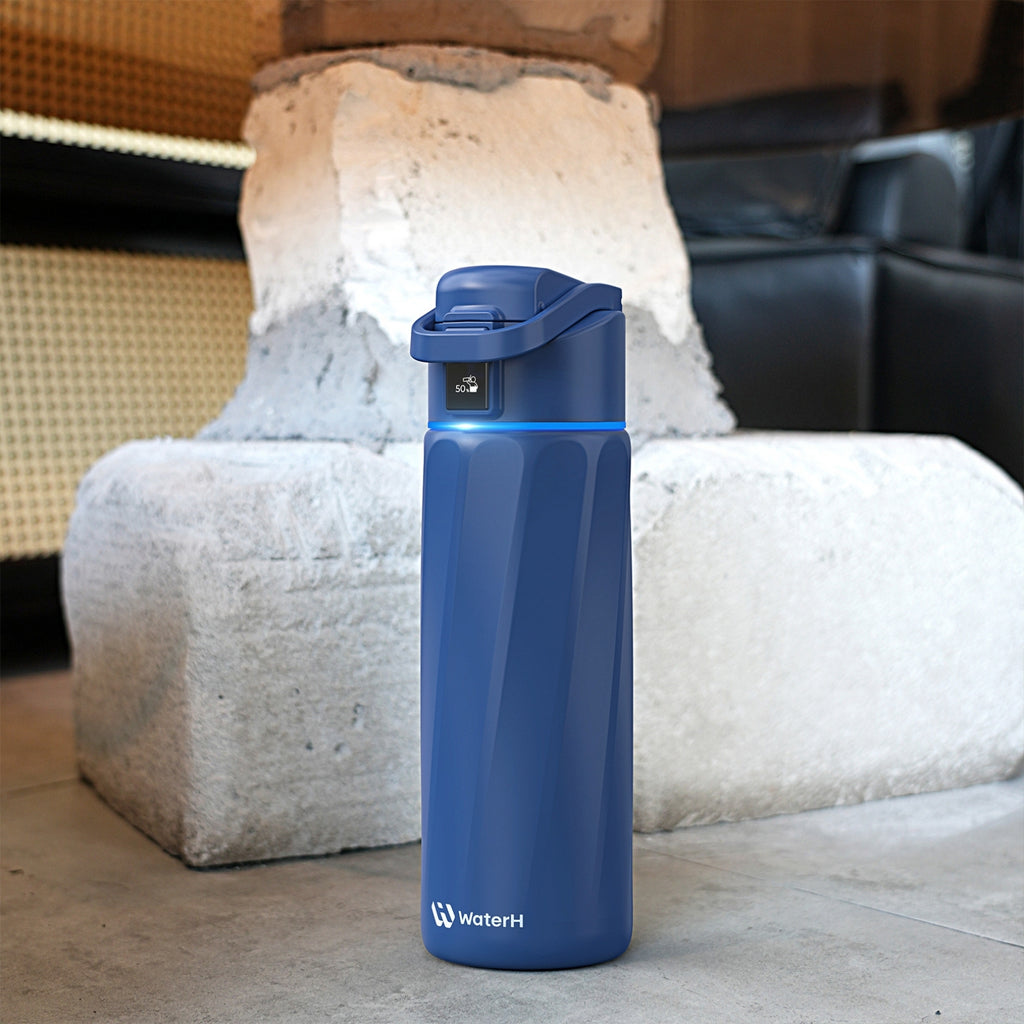 WaterH Boost Akıllı Termos - Hidrasyon Takibi Yapan, Yalıtımlı 0.95 L Akıllı Su Şişesi - Koyu Mavi