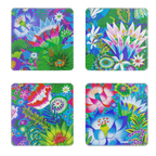Pylones 4'lü Cam Bardak Altlığı Seti - Sous Verre - Fleurs d'eau