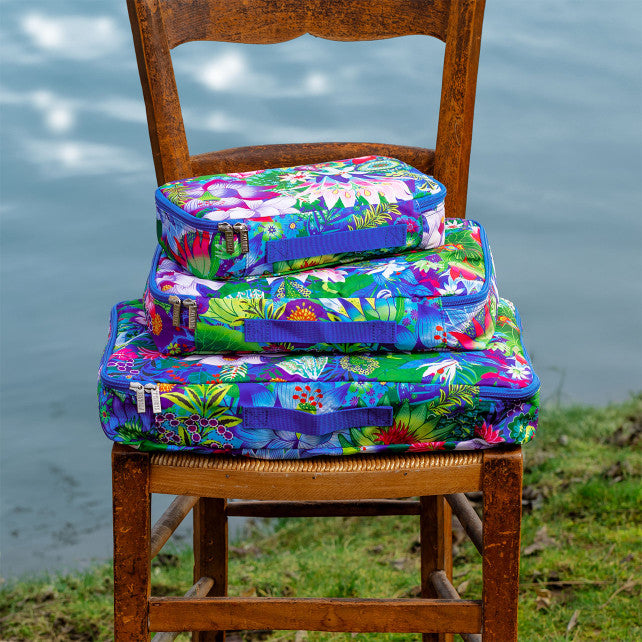 Pylones 3'lü Seyahat Çantası Seti - Travel Organizer - Fleurs d'eau