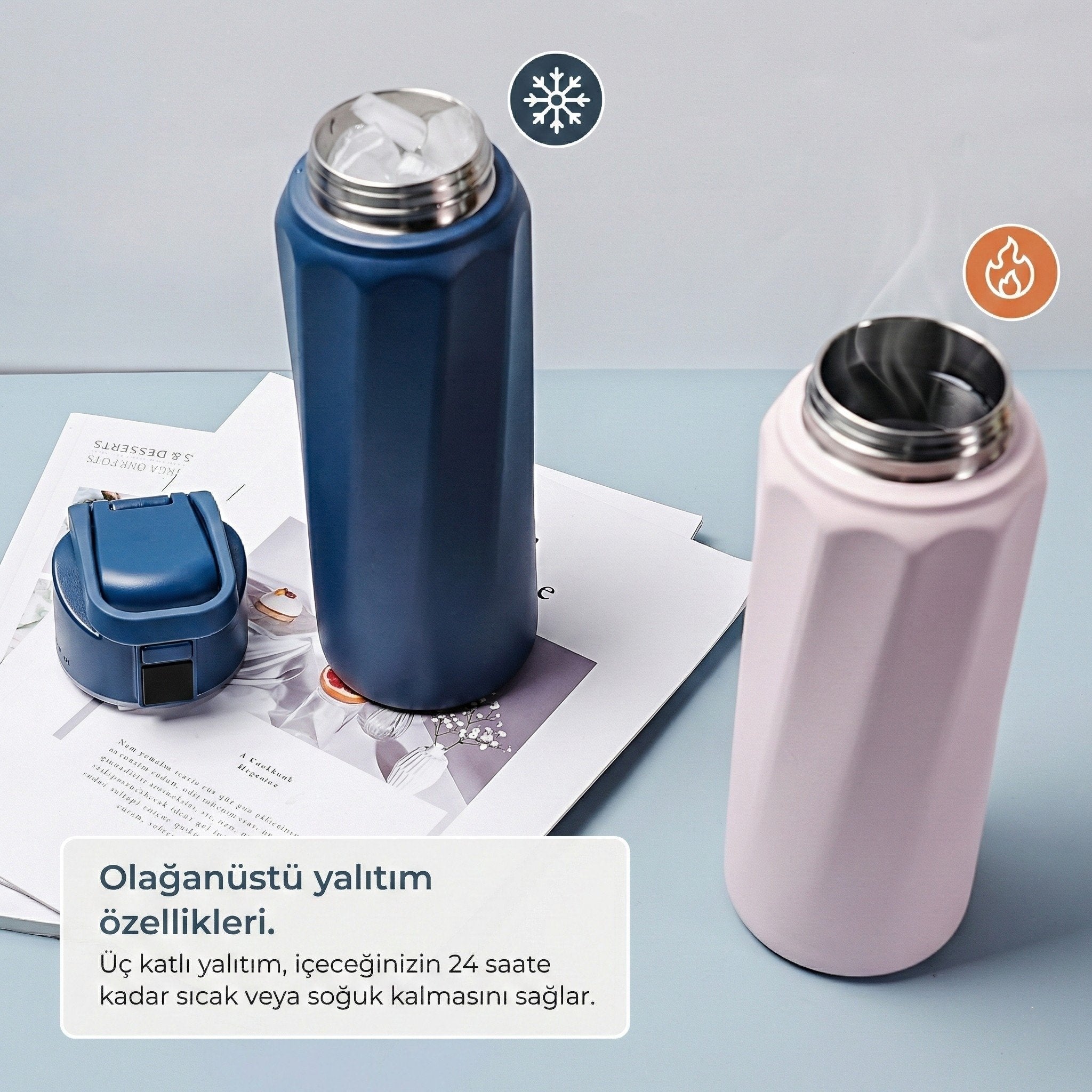 WaterH Boost Akıllı Termos - Hidrasyon Takibi Yapan, Yalıtımlı 0.7 L Akıllı Su Şişesi - Açık Pembe
