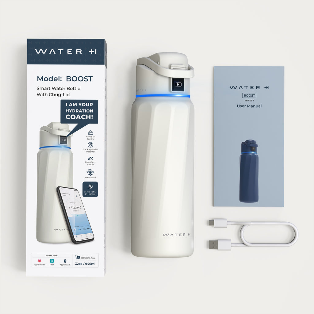 WaterH Boost Akıllı Termos - Hidrasyon Takibi Yapan, Yalıtımlı 0.95 L Akıllı Su Şişesi - Beyaz
