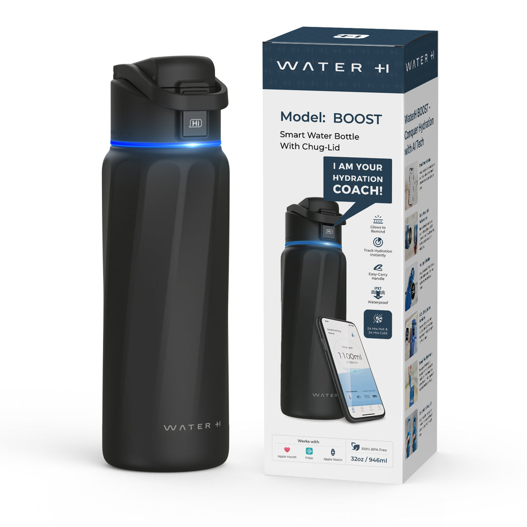 WaterH Boost Akıllı Termos - Hidrasyon Takibi Yapan, Yalıtımlı 0.7 L Akıllı Su Şişesi - Siyah
