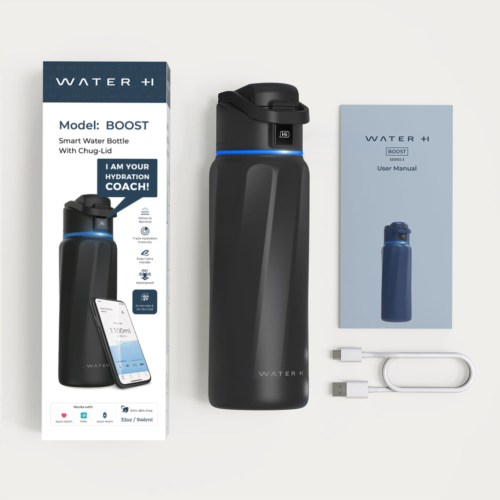 WaterH Boost Akıllı Termos - Hidrasyon Takibi Yapan, Yalıtımlı 0.7 L Akıllı Su Şişesi - Siyah
